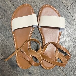 Women's Tan and White Sandals